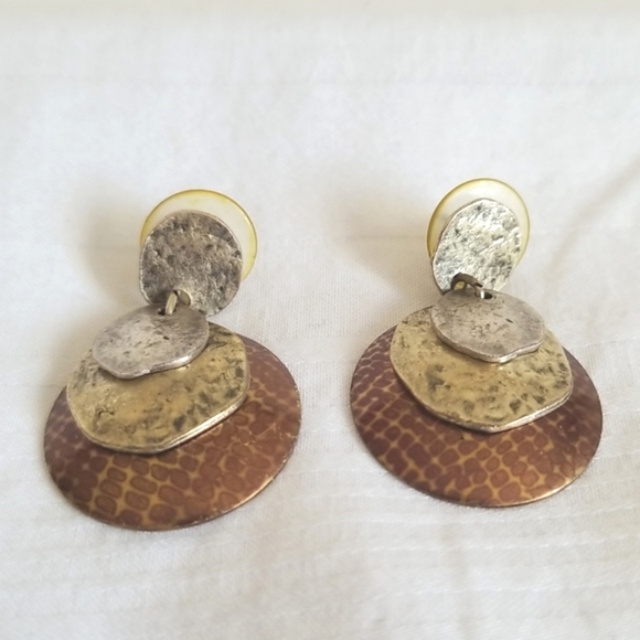 Gold Silver Copper Hammered Hoop Earrings - Picture 1 of 5